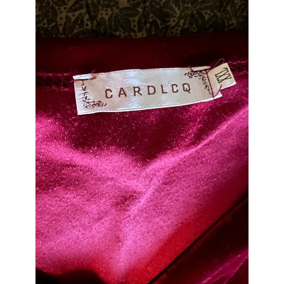 Deep red velvet maxi dress faux wrap wide midriff  v neck long sleeve party - Picture 7 of 11